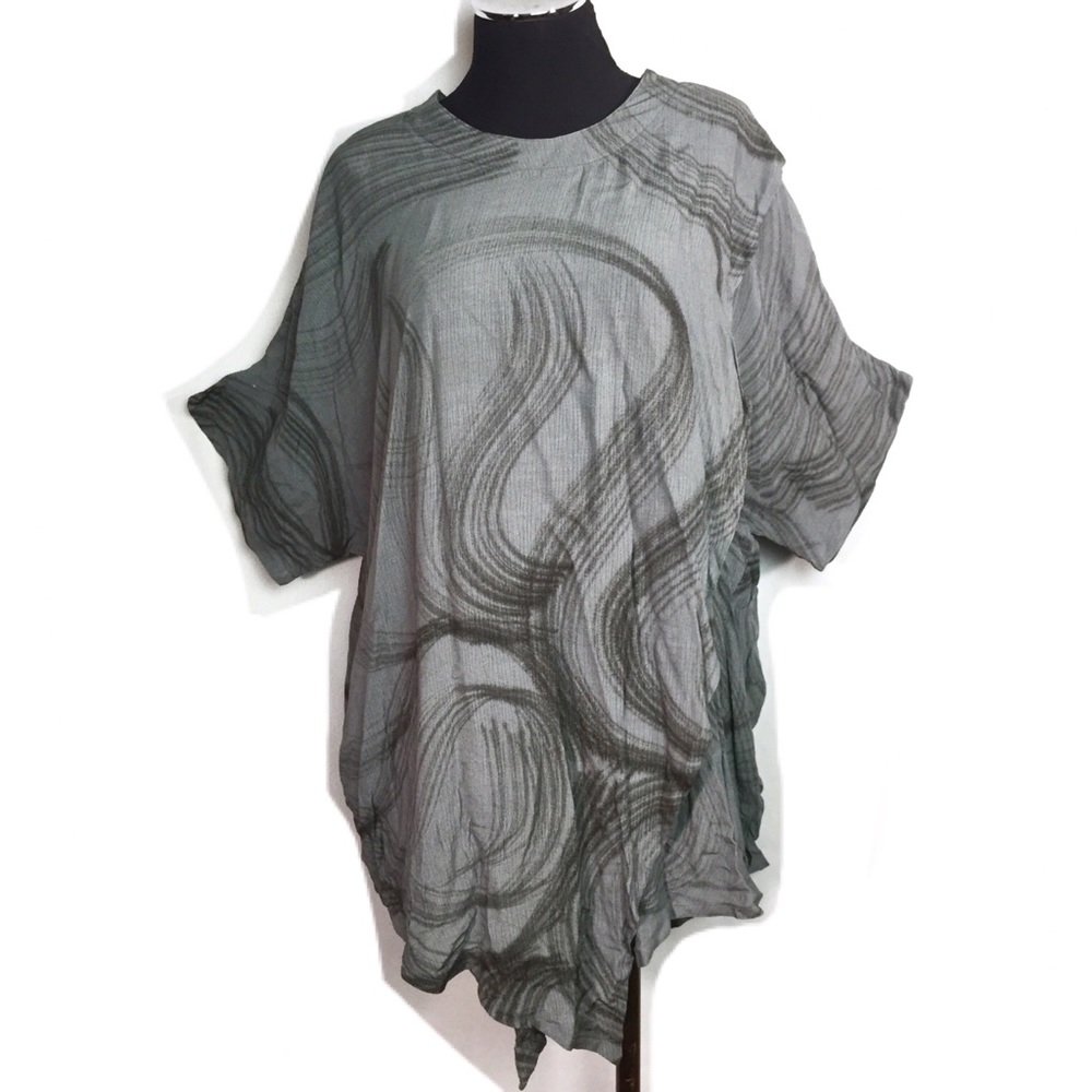 Logager Gray Lagenlook Draped Tunic Top One Size